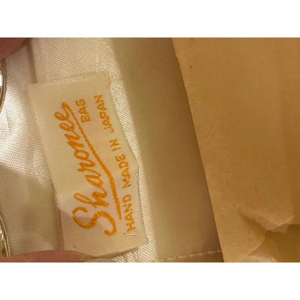 Sharonee Vintage Beaded Clutch Bag Hand Made in Japan Cream Floral Scalloped